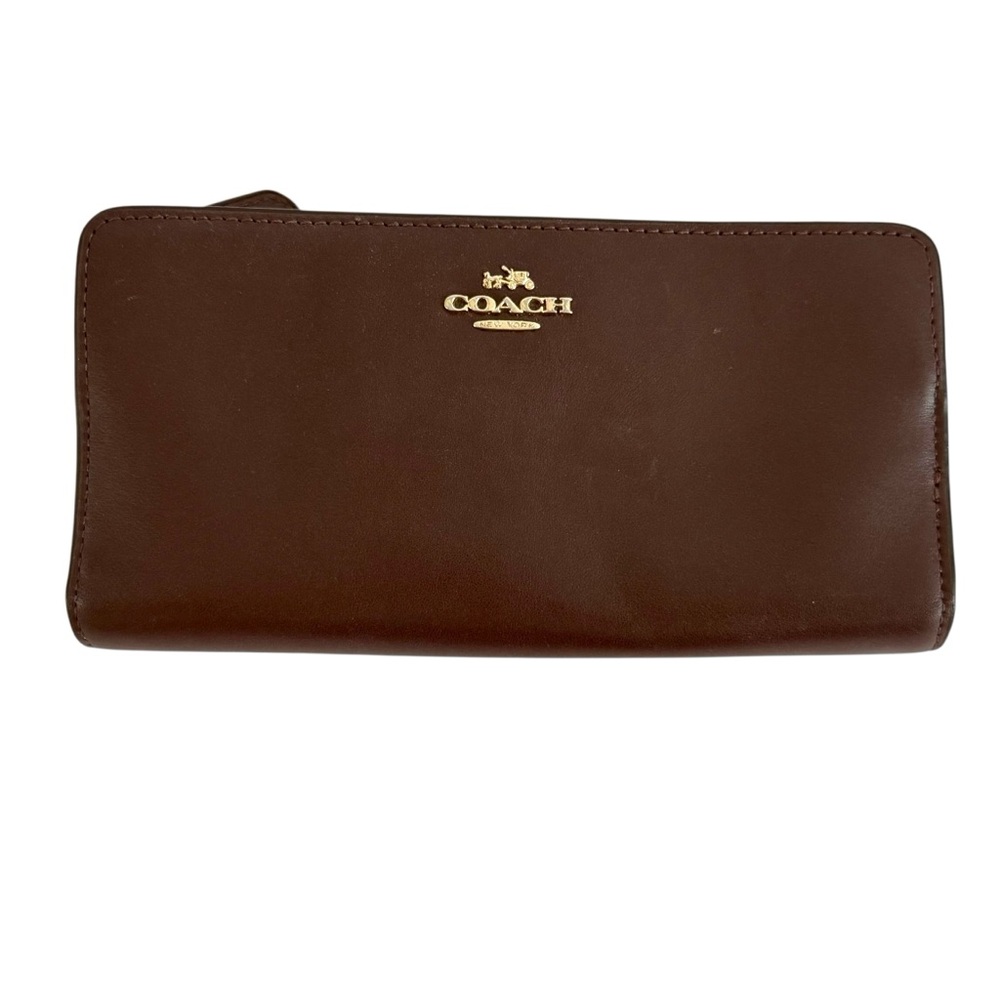 Coach Dark Purple Leather Snap Closure Wallet with Zip Pocket & Card Slots